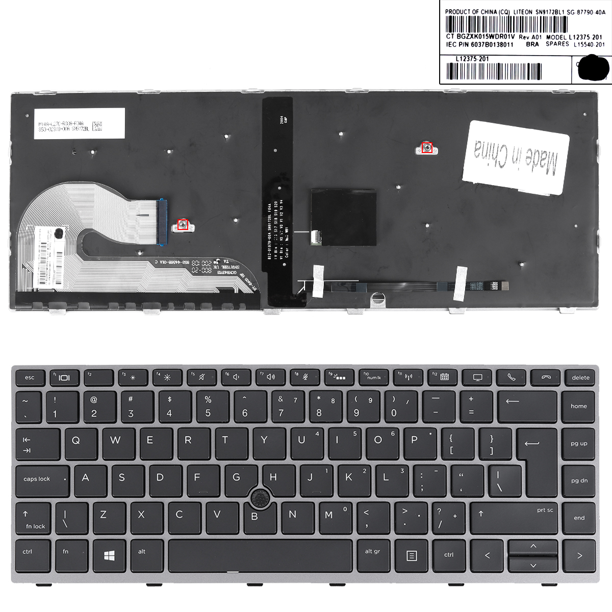 Picture of New Replacement Laptop Keyboard For HP EliteBook 840 G5 846 G5 840 G6 SILVER FRAME GRAY （Backlit ，With Point Stick,Win8）OEM UI Layout